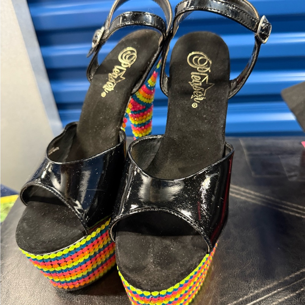 Pleaser Multicolor Rhinestone Platform Heels - image 8